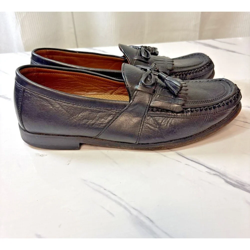 Johnston & Murphy Shoes Mens Size 10 Black Tassel Loafer Leather Dress Slip On